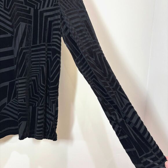 Semi Sheer Black Velvet Burnout Striped Top Longsleeves M Retro 70s Rave Goth - Picture 2 of 9